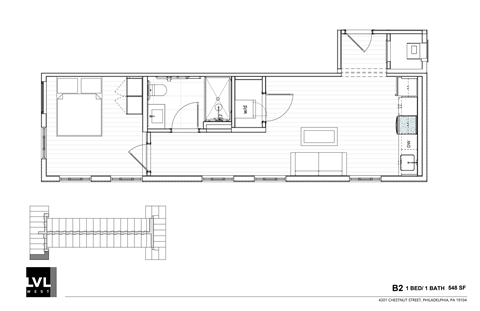 Floor plan for 1 bed, 1 bath, 548 sqft